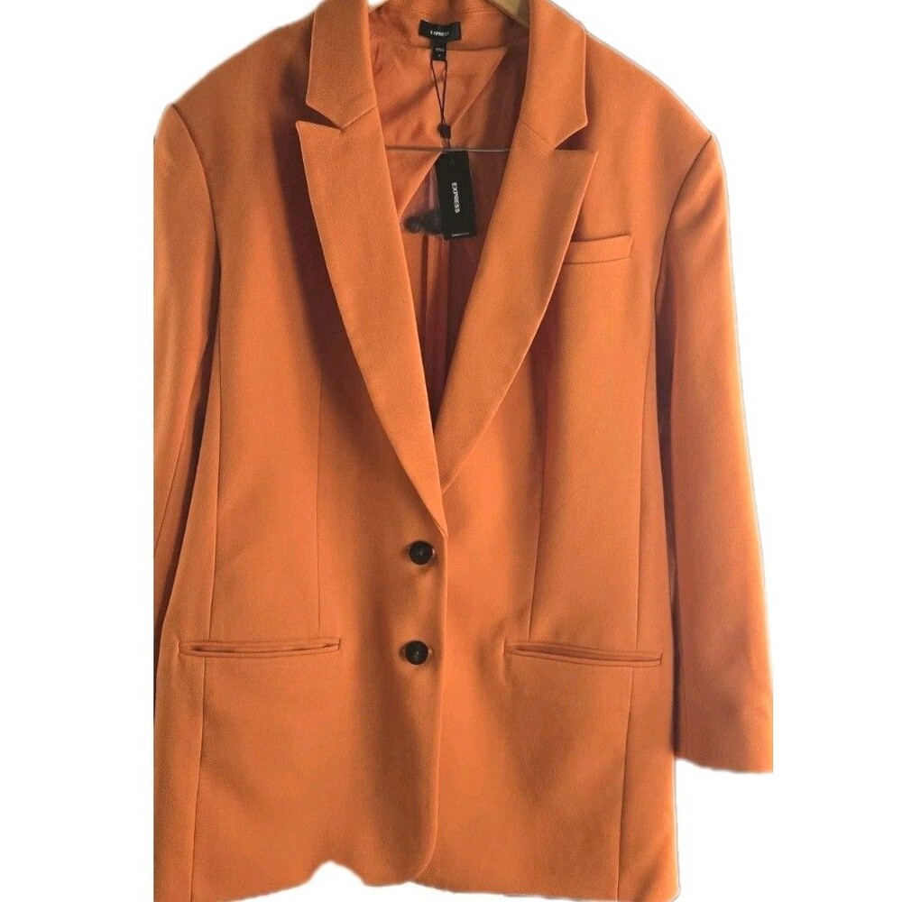 EXPRESS Twill Oversized Boyfriend Blazer Orange Two Button Size Large NWT - Picture 4 of 10